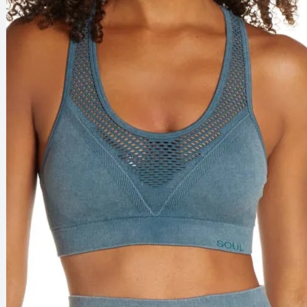 SoulCycle Blue Sports Bra with Racerback Design
